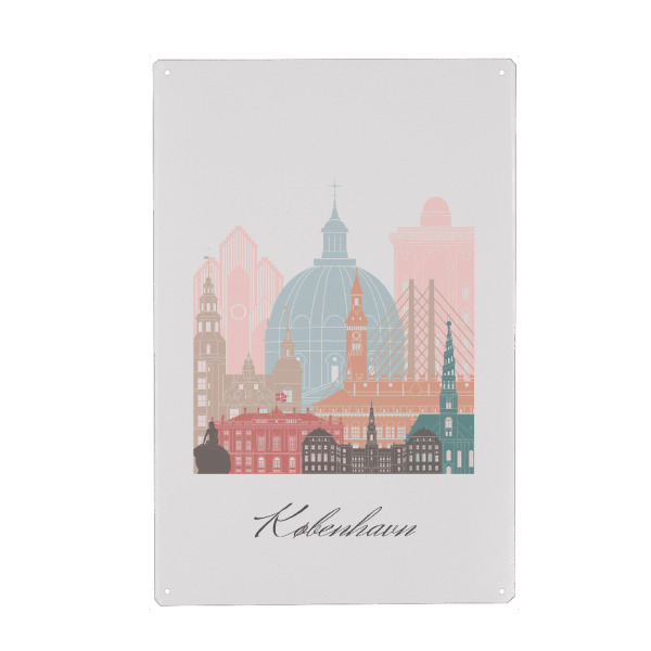 Metall Poster "Kopenhagener Skyline Pastelltöne" artboxONE - Städte,Reise,Architektur,Städte / København,Kartografie