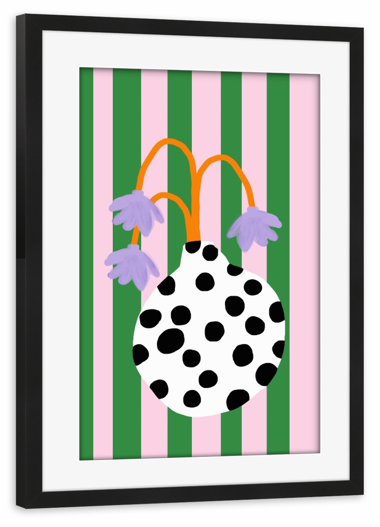 Poster mit Rahmen schwarz "Flower Vase dots" artboxONE - Floral - Vase,Bluemen,Flower,Flowers,Stripes,Dots,Green,Handyhülle