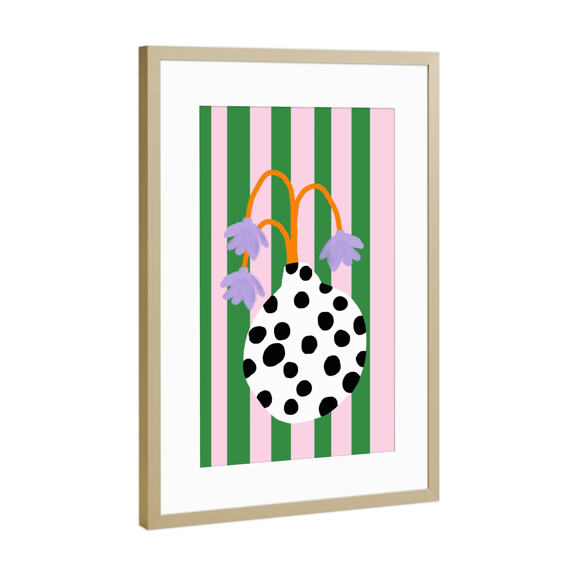 Poster mit Rahmen Gold "Flower Vase dots" artboxONE - Floral - Vase,Bluemen,Flower,Flowers,Stripes,Dots,Green,Handyhülle