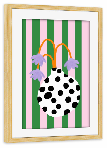 Poster mit Rahmen kiefer "Flower Vase dots" artboxONE - Floral - Vase,Bluemen,Flower,Flowers,Stripes,Dots,Green,Handyhülle
