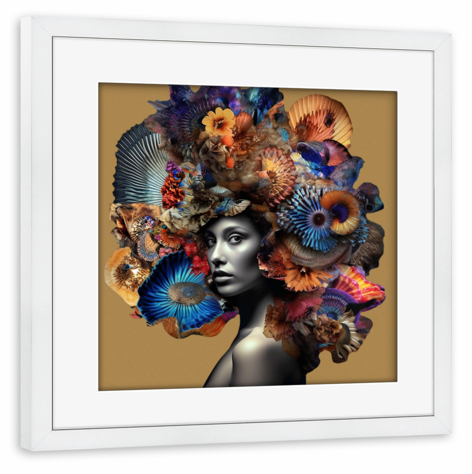 Poster mit Rahmen weiß "Frau mit Korallen Haar" artboxONE - Abstrakt,Menschen,Fashion