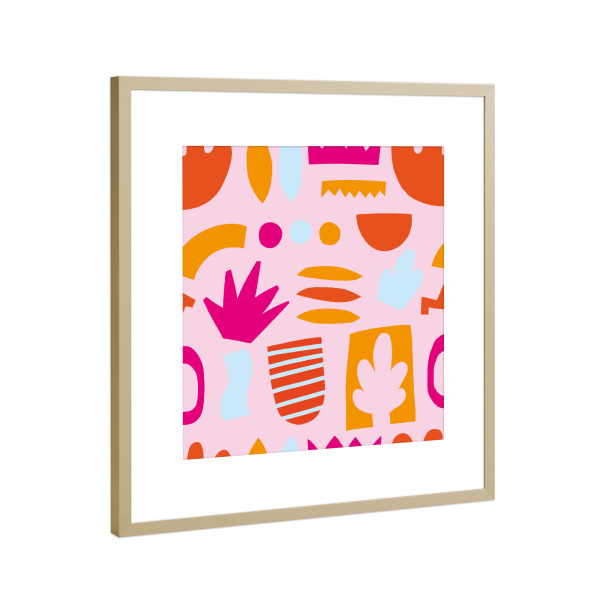 Poster mit Rahmen Gold "Sommer Muster" artboxONE - Abstrakt - Flowers,Abstract,Pattern,Abstract forms,Leafs,Blätter,Fröhliches muster