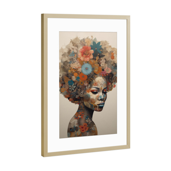 Poster mit Rahmen Gold "Floral black Lady" artboxONE - Floral,Abstrakt,Menschen