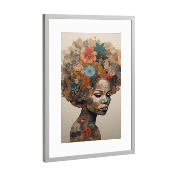 Poster mit Rahmen Silber "Floral black Lady" artboxONE - Floral,Abstrakt,Menschen