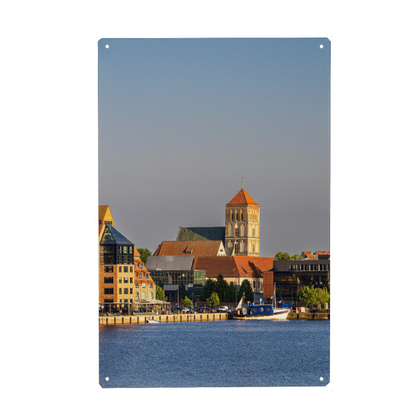 Holzbild "Kircvhe, Häuser, Fluss" artboxONE - Städte,Reise,Architektur