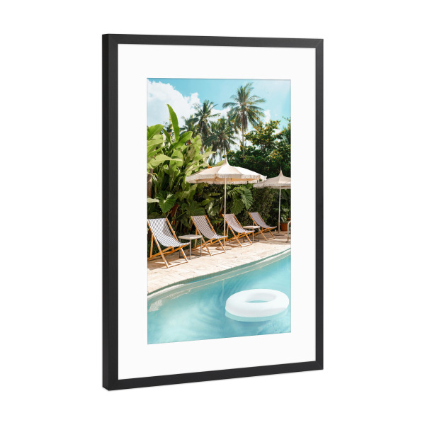 Poster mit Rahmen Schwarz (Metallic) "Dschungel am Pool" artboxONE - Natur,Floral,Für Kinder,Reise / Strand und Meer,Für Papa