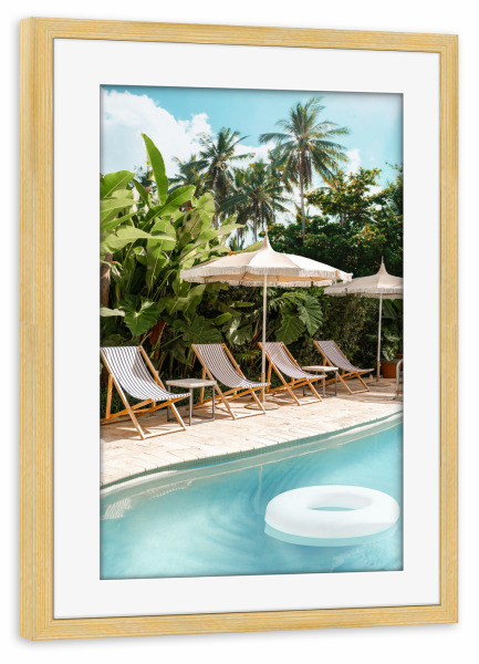 Poster mit Rahmen kiefer "Dschungel am Pool" artboxONE - Natur,Floral,Für Kinder,Reise / Strand und Meer,Für Papa