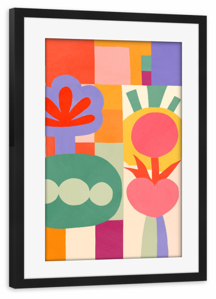 Poster mit Rahmen schwarz "Happy World" artboxONE - Floral,Abstrakt,Für Mama
