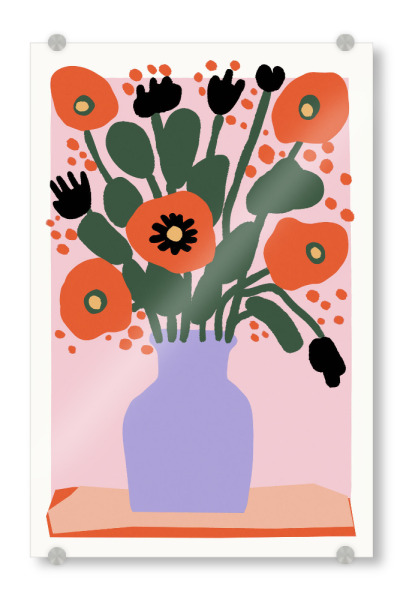 Acrylglasbild "Mohn In Lila Vase" artboxONE - Floral,Abstrakt,Für Mama - Mohn,Blume,Blumen,Vase,Illustration,Bunt,Farbenfroh,Dekorativ,Schön,Treechild