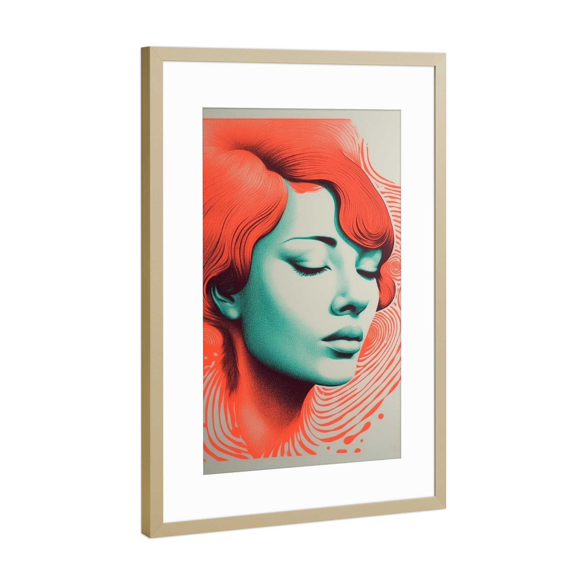 Poster mit Rahmen Gold "Riso turquoise Face" artboxONE - Comic,Abstrakt,Menschen