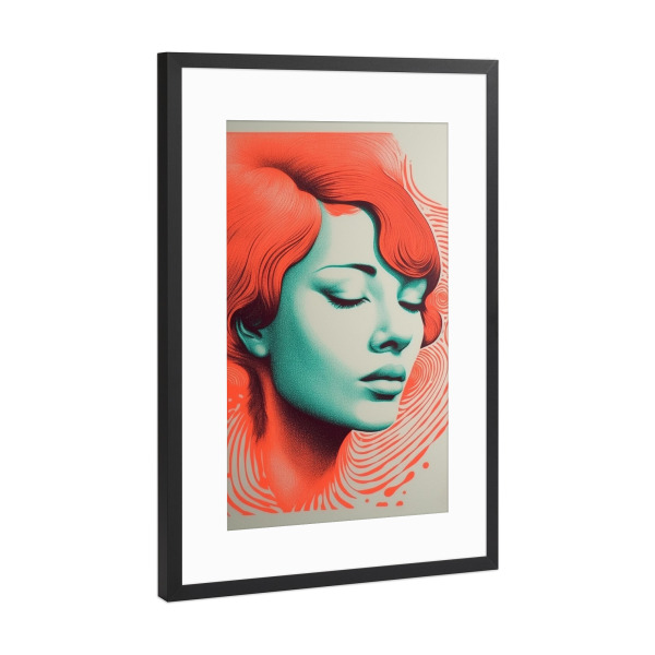 Poster mit Rahmen Schwarz (Metallic) "Riso turquoise Face" artboxONE - Comic,Abstrakt,Menschen
