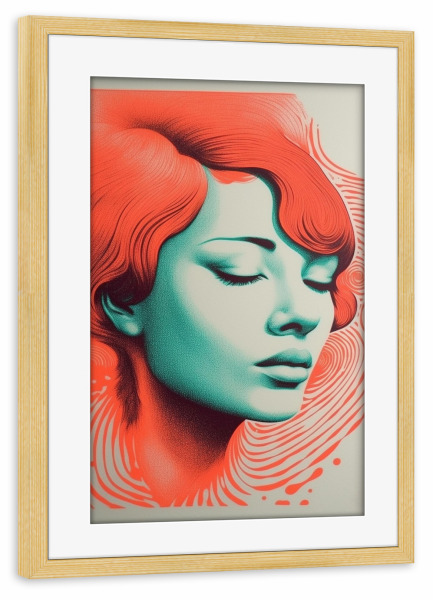 Poster mit Rahmen kiefer "Riso turquoise Face" artboxONE - Comic,Abstrakt,Menschen