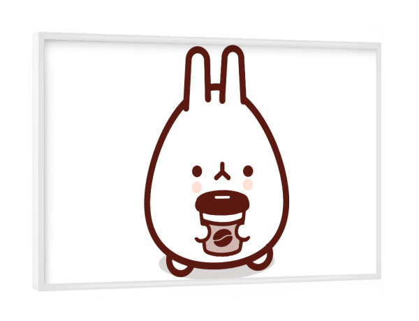 Poster mit weißem Rahmen "Niedlicher Hase mit Kaffeetasse" artboxONE - Für Kinder,Tiere