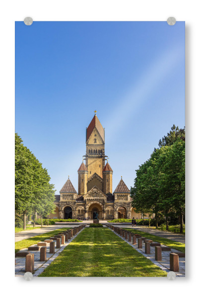 Acrylglasbild "Friedhof, Bäume, Kapelle" artboxONE - Städte,Natur,Reise,Architektur