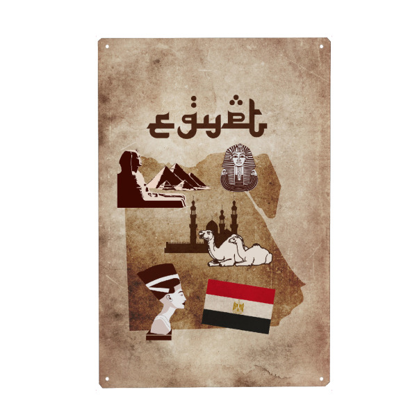 Metall Poster "Egypt illustrated Map" artboxONE - Reise,Architektur,Reise / Afrika,Reise / Länder,Kartografie