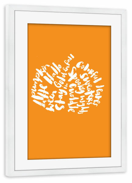 Poster mit Rahmen weiß "Kürbis Halloween Herbst" artboxONE - Typografie - Halloween,Herbst,Schrift,Kürbis,Typografie,Lettering,Saisonal