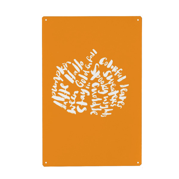 Metall Poster "Kürbis Halloween Herbst" artboxONE - Typografie - Halloween,Herbst,Schrift,Kürbis,Typografie,Lettering,Saisonal - Blechschild