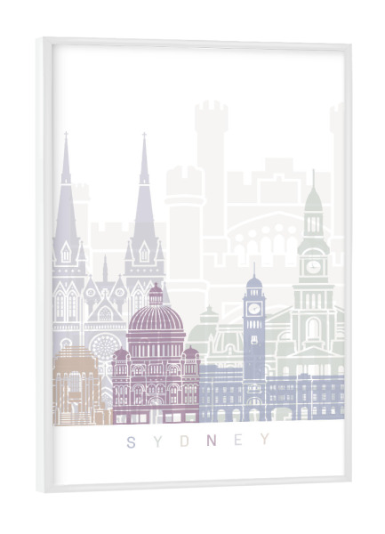 Poster mit weißem Rahmen "SYDNEY SKYLINE PASTELL-M" artboxONE - Städte,Architektur