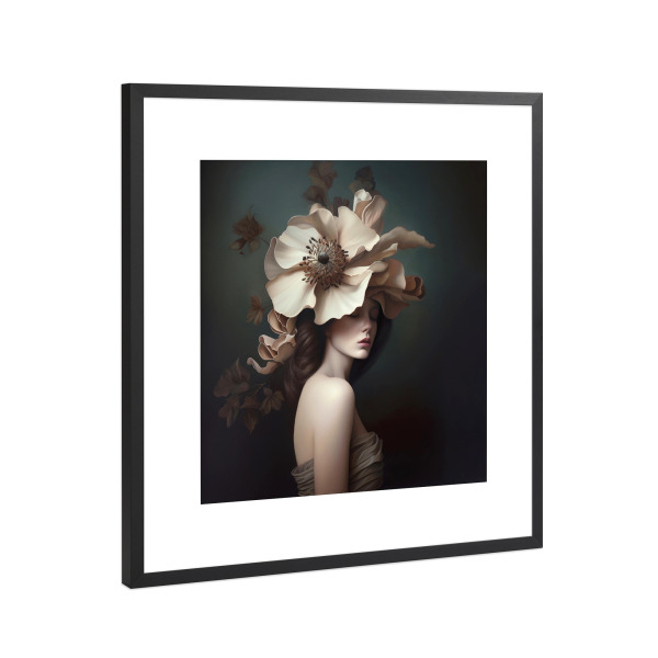 Poster mit Rahmen Schwarz (Metallic) "Miss flowerhair" artboxONE - Floral,Menschen,Fashion