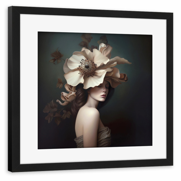 Poster mit Rahmen schwarz "Miss flowerhair" artboxONE - Floral,Menschen,Fashion