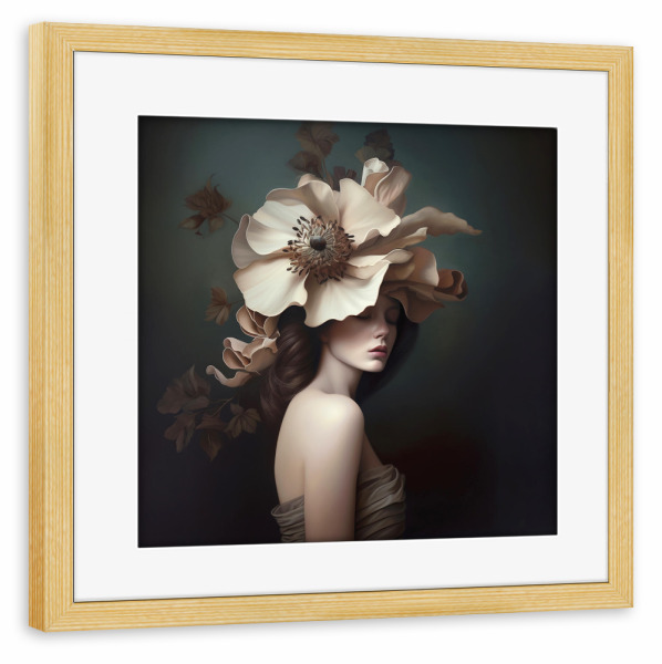 Poster mit Rahmen kiefer "Miss flowerhair" artboxONE - Floral,Menschen,Fashion