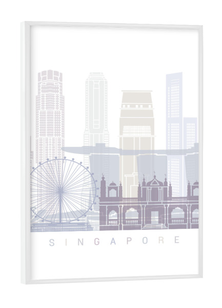 Poster mit weißem Rahmen "SINGAPUR SKYLINE PASTEL-m" artboxONE - Städte,Architektur