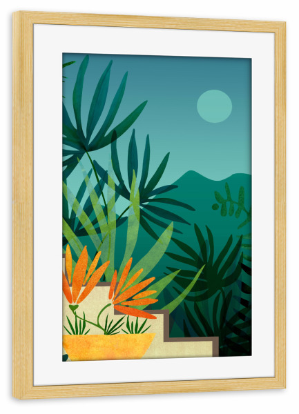 Poster mit Rahmen kiefer "Tropischer Mondscheingarten" artboxONE - Natur,Reise