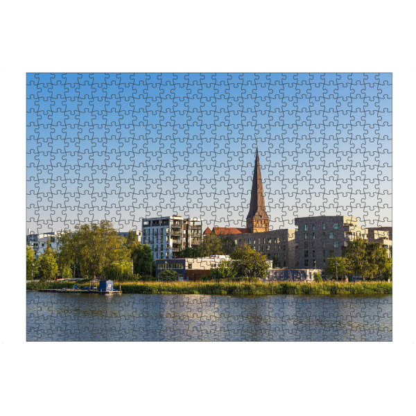Puzzle Ravensburger "Warnow, Bäume, Häuser, Kirche" artboxONE - Städte,Reise,Architektur