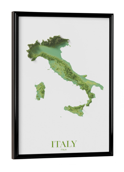 Poster mit schwarzem Rahmen "Italien 3D-Karte" artboxONE - Kartografie