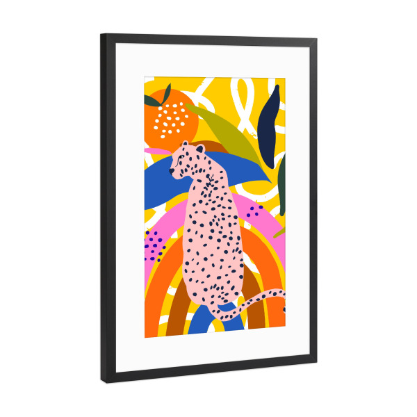Poster mit Rahmen Schwarz (Metallic) "Leopard über dem Regenbogen" artboxONE - Floral,Tiere