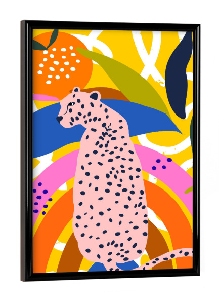 Poster mit schwarzem Rahmen "Leopard über dem Regenbogen" artboxONE - Floral,Tiere