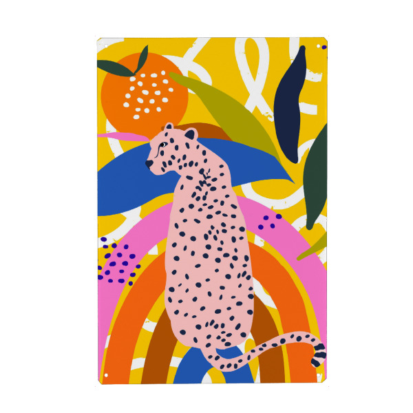 Metall Poster "Leopard über dem Regenbogen" artboxONE - Floral,Tiere