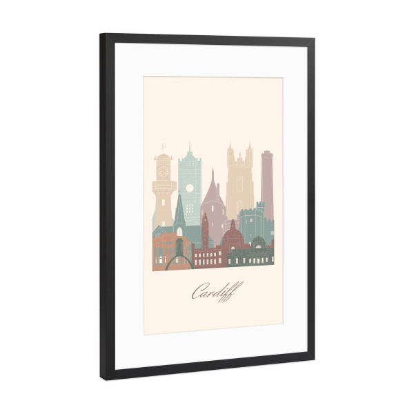 Poster mit Rahmen Schwarz (Metallic) "Skyline von Cardiff" artboxONE - Städte,Reise,Architektur,Kartografie