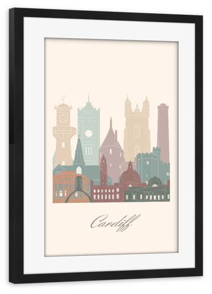 Poster mit Rahmen schwarz "Skyline von Cardiff" artboxONE - Städte,Reise,Architektur,Kartografie