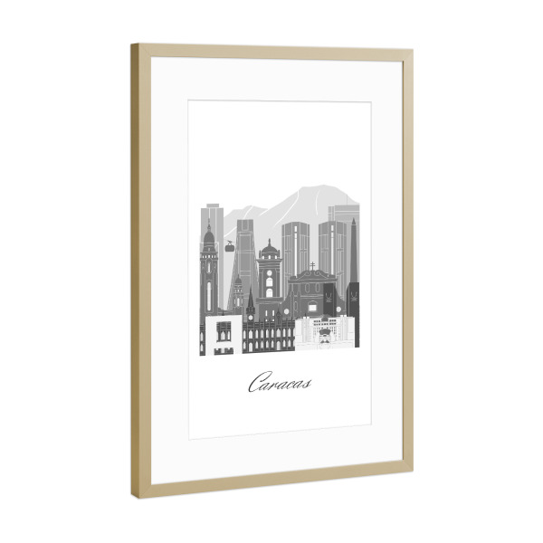 Poster mit Rahmen Gold "Caracas-Skyline im sw" artboxONE - Städte,Reise,Architektur,Kartografie