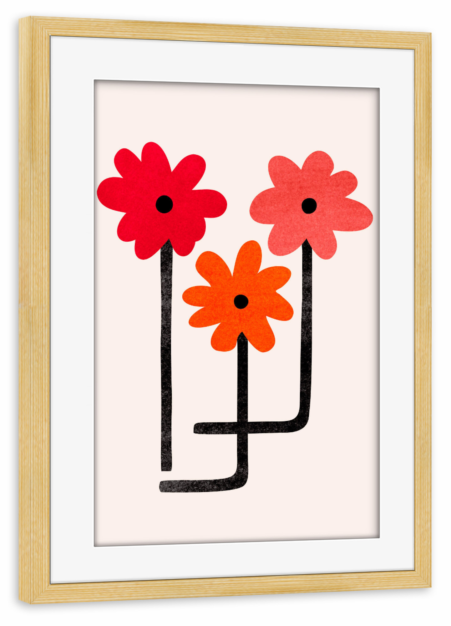Poster mit Rahmen kiefer "Glühende Blüten" artboxONE - Natur,Floral - Blumen,Gänseblümchen,Rot,Blumenstrauß,Garten,Stillleben
