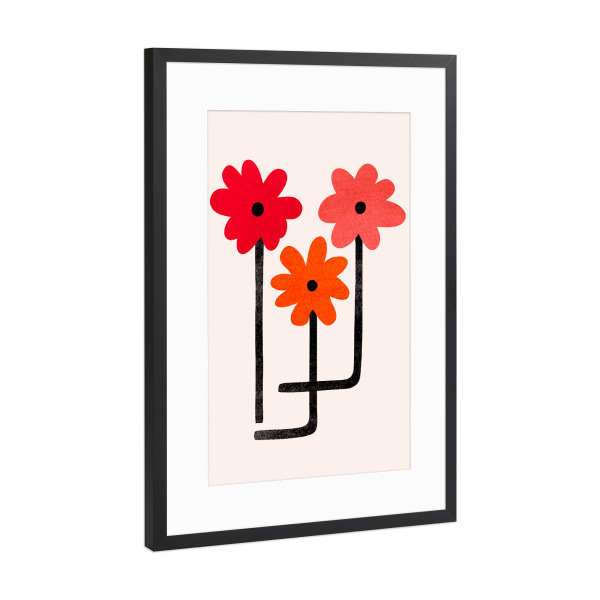 Poster mit Rahmen Schwarz (Metallic) "Glühende Blüten" artboxONE - Natur,Floral - Blumen,Gänseblümchen,Rot,Blumenstrauß,Garten,Stillleben