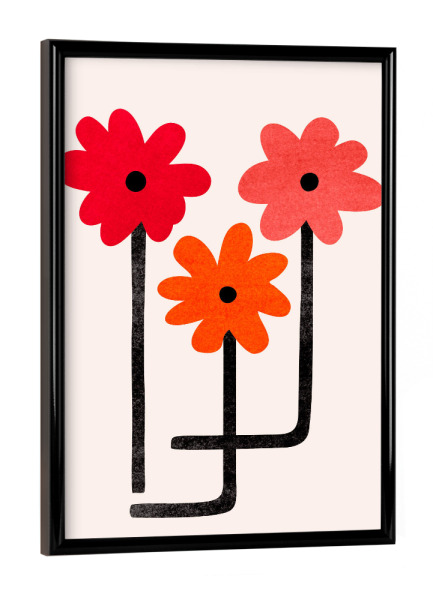 Poster mit schwarzem Rahmen "Glühende Blüten" artboxONE - Natur,Floral - Blumen,Gänseblümchen,Rot,Blumenstrauß,Garten,Stillleben
