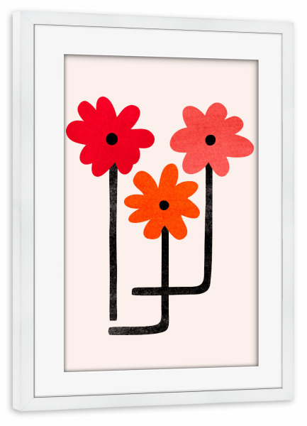 Poster mit Rahmen weiß "Glühende Blüten" artboxONE - Natur,Floral - Blumen,Gänseblümchen,Rot,Blumenstrauß,Garten,Stillleben