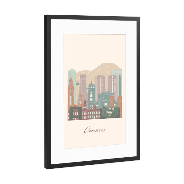 Poster mit Rahmen Schwarz (Metallic) "Caracas-Skyline" artboxONE - Städte,Reise,Architektur,Kartografie