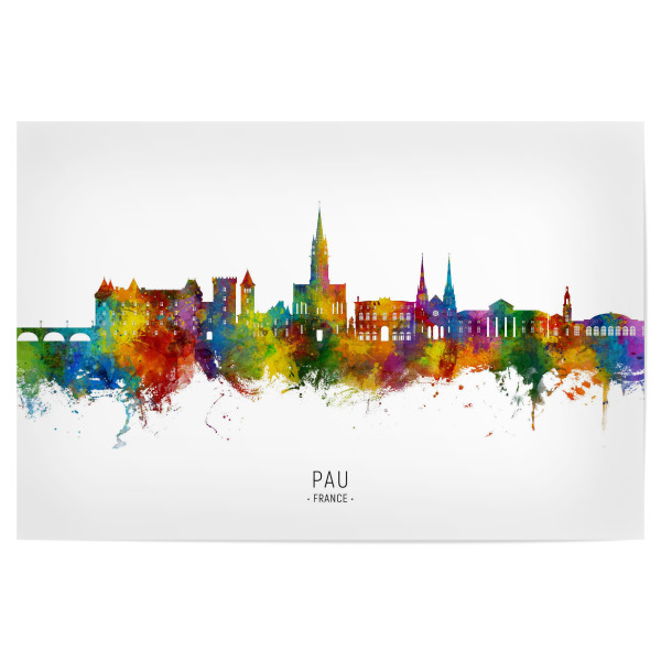 Poster "Pau Frankreich Skyline txt" artboxONE - Städte - Pau,Frankreich,Skyline,Stadtbild,Stadtbild,Aquarell,Malerei