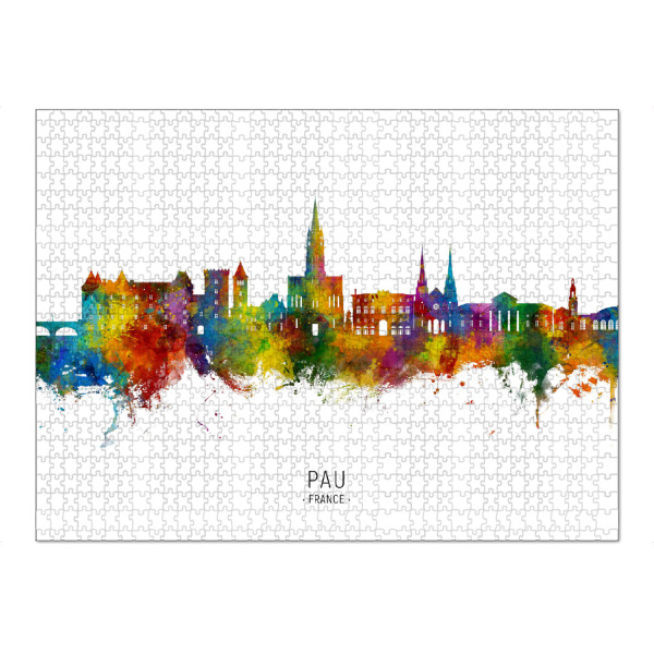 Puzzle Ravensburger "Pau Frankreich Skyline txt" artboxONE - Städte - Pau,Frankreich,Skyline,Stadtbild,Stadtbild,Aquarell,Malerei - Bild pau