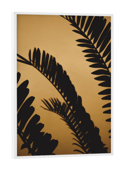 Poster mit weißem Rahmen "Goldene schattierte Palmblätter" artboxONE - Natur,Reise,Floral,Reise / Strand und Meer