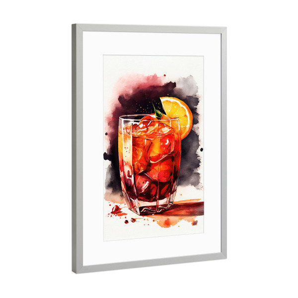 Poster mit Rahmen Silber "Rubinroter Sonnenuntergangsdrink" artboxONE - Essen & Trinken,Essen & Trinken / Alkohol