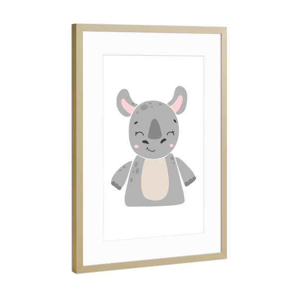 Poster mit Rahmen Gold "Abstraktes Nashorntier" artboxONE - Für Kinder,Tiere