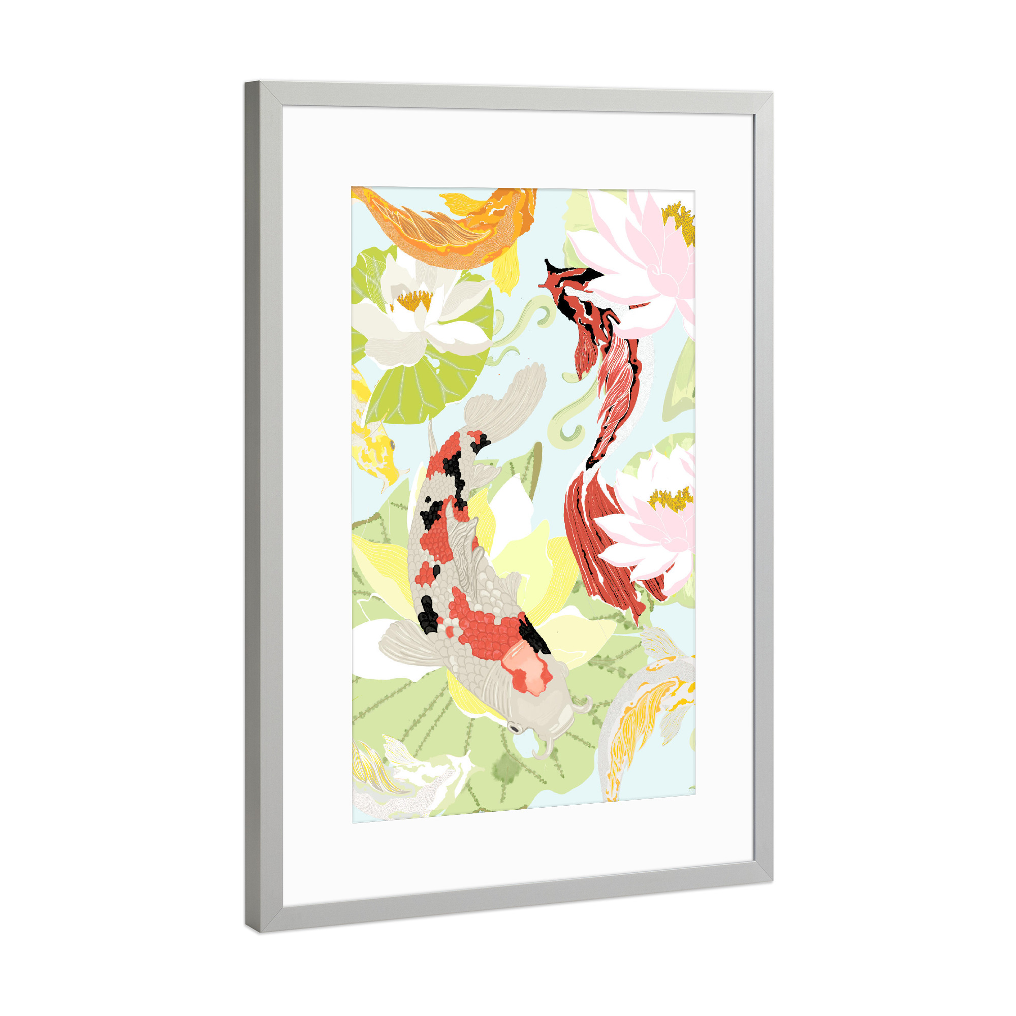 Poster mit Rahmen Silber "Hutsurier" artboxONE - Natur,Tiere,Abstrakt - Chinois,Teich,Japan,Koifisch,Abstrakt,Kunst,Orientalisch
