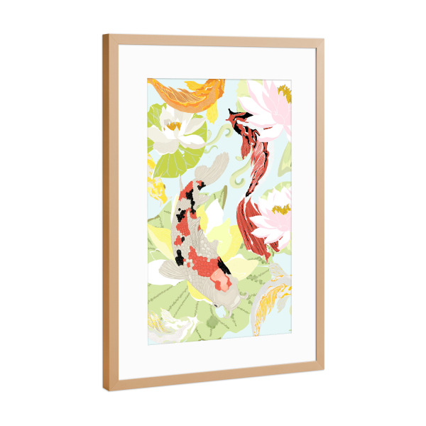 Poster mit Rahmen Kupfer "Hutsurier" artboxONE - Natur,Tiere,Abstrakt - Chinois,Teich,Japan,Koifisch,Abstrakt,Kunst,Orientalisch