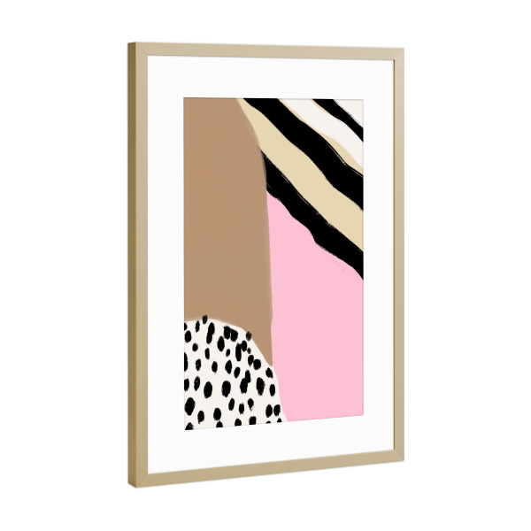 Poster mit Rahmen Gold "Crazy Life Art browni" artboxONE - Abstrakt - Crazy life art browni,Dots,Punkte,Sommer,Bunt,Rosa,Braun,Brown,Streifen,Zebra