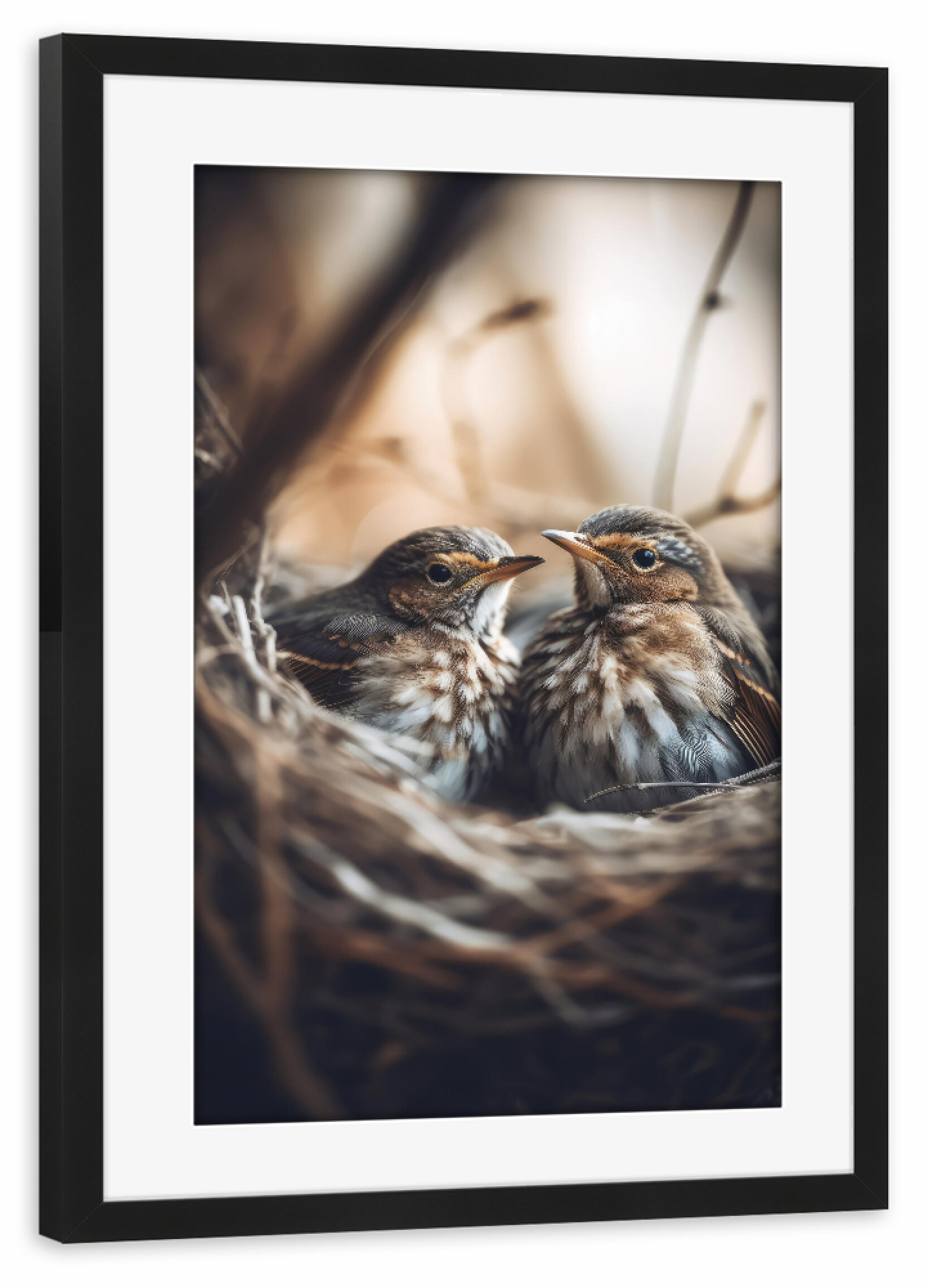 Poster mit Rahmen schwarz "Birds In Nest" artboxONE - Natur,Tiere,Für Mama - Vogel,Vögel,Nest,Küken,Fotografie,Digitale kunst,Treechild,Süss