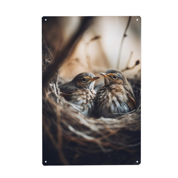 Metall Poster "Birds In Nest" artboxONE - Natur,Tiere,Für Mama - Vogel,Vögel,Nest,Küken,Fotografie,Digitale kunst,Treechild,Süss - Blechschild